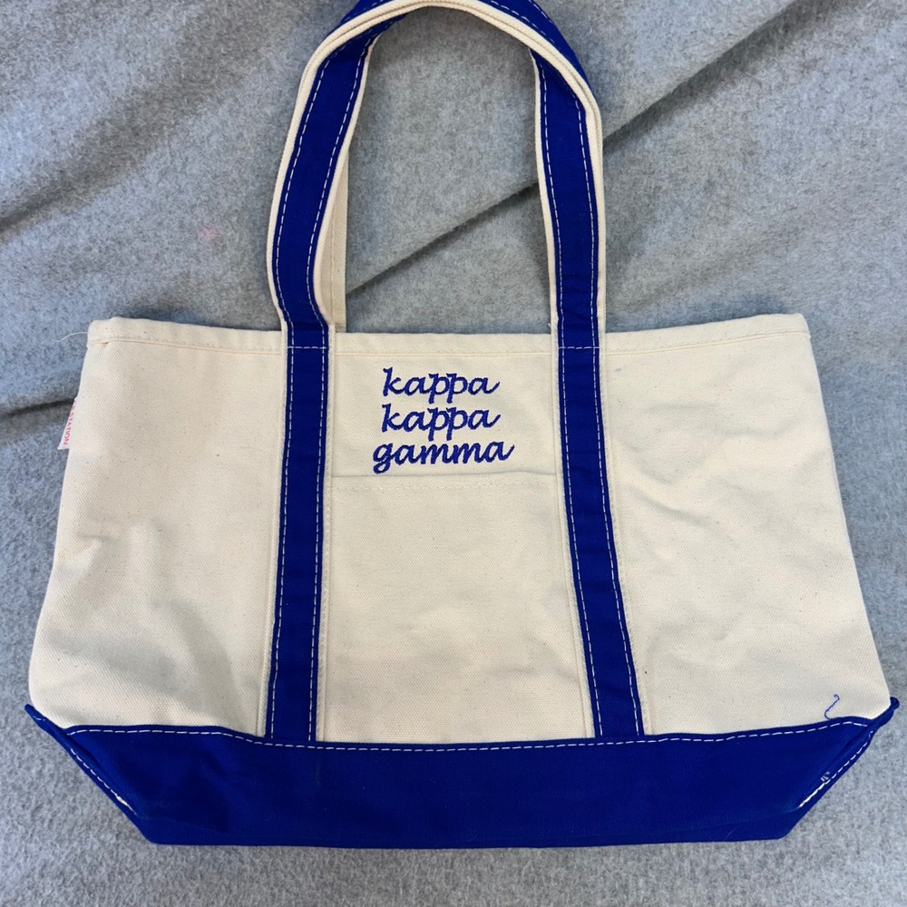 Kappa Kappa Gamma Women White CB Station Canvas Tote Bag Embroidered Blue OS